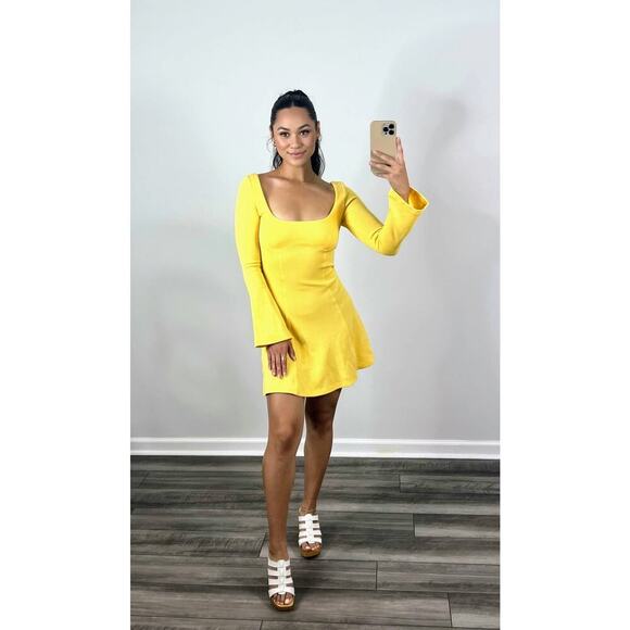 Victor Glemaud Flared Cotton-Blend Mini Dress in Yellow Size XS Pullover Jersey - Picture 1 of 7
